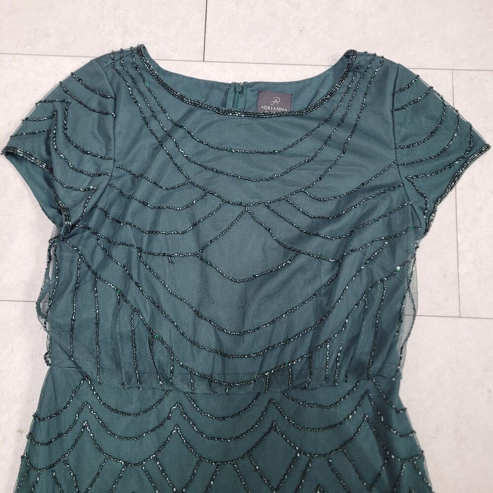 Adrianna Papell Beaded Blouson Gown Dusty Emerald Green St. Patrick's Short Slv - Picture 2 of 16